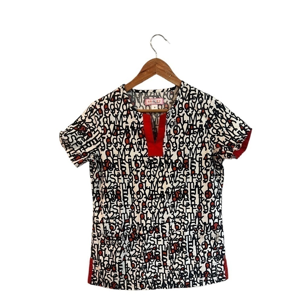 Koi Nurses Scrubs Small S Numbers Letters Top Kathy Peterson Black Red